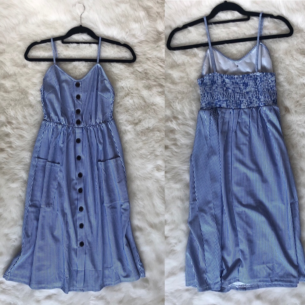 Striped Blue Midi Pocket Dress Small NWOT